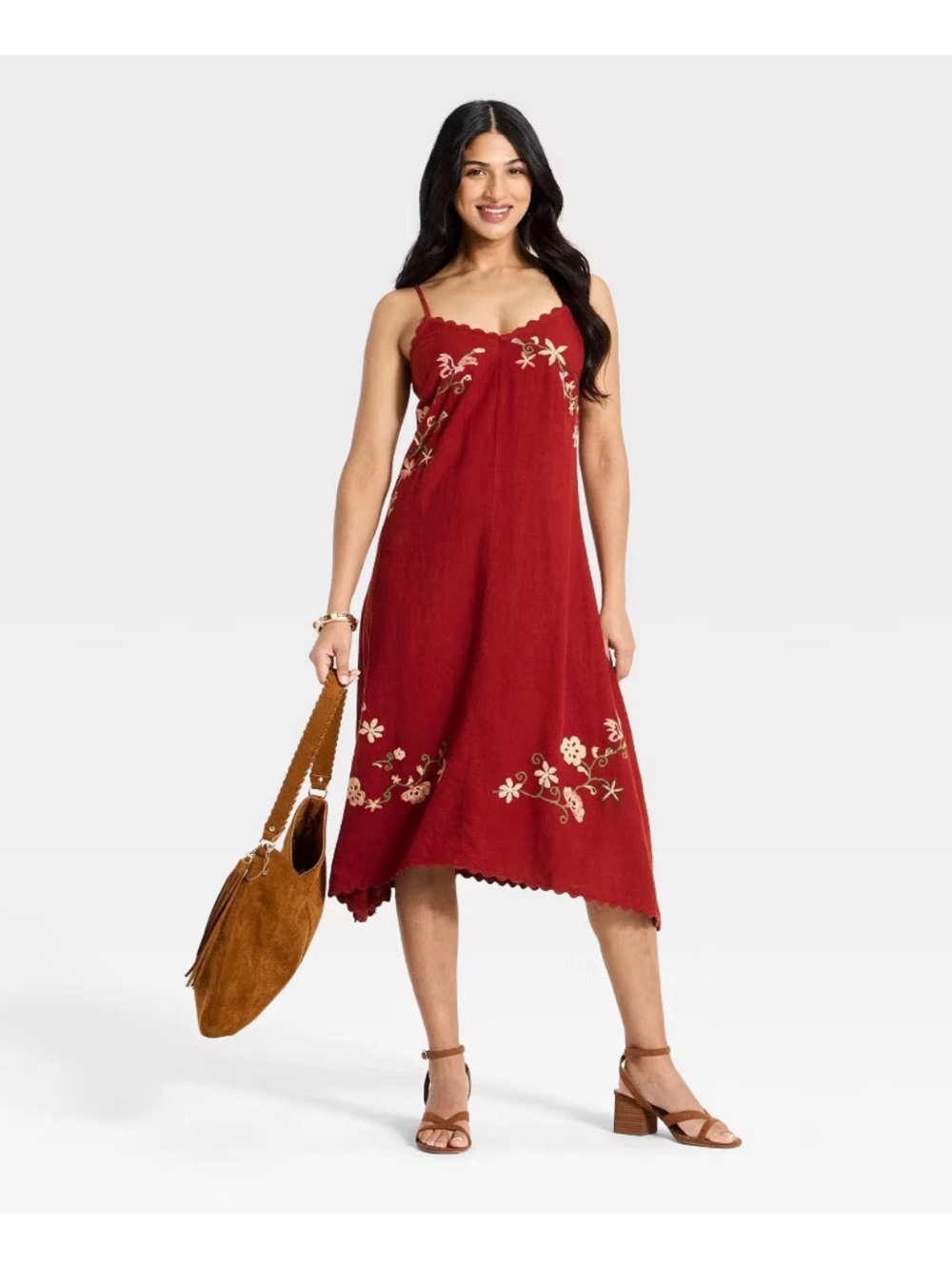 Universal Thread Red Embroidered Midi Dress